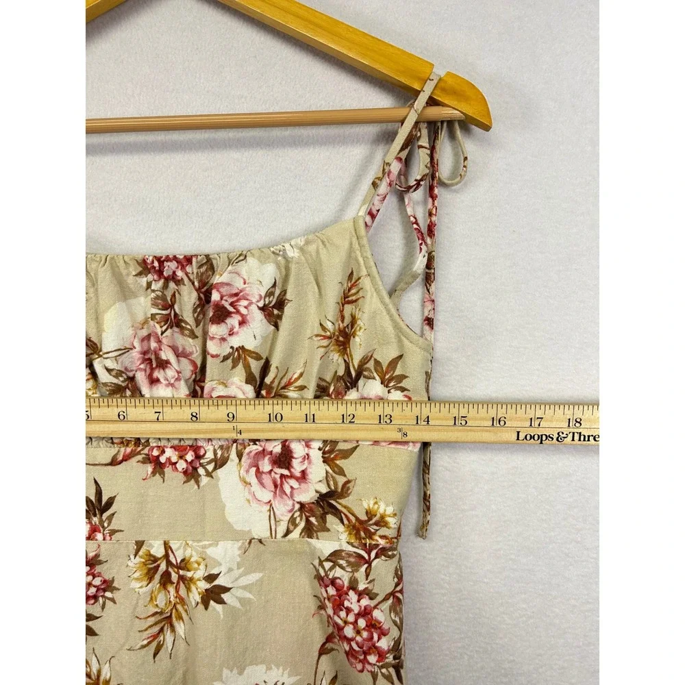 Speechless Floral Print‎ Mini Dress Tan Pink White Ruffle Hem - Picture 6 of 9